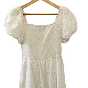 Elegant White Eyelet Puff Sleeve Eyelet Maxi Dress